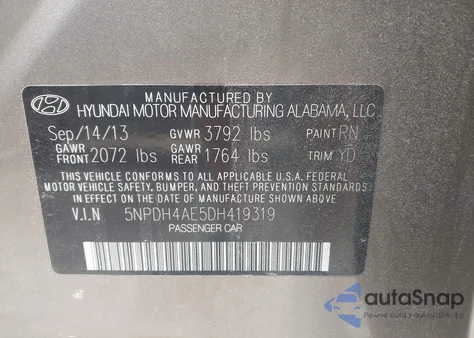 2013 Hyundai Elantra Gls/Limited from USA, damaged, VIN 5NPDH4AE5DH419319